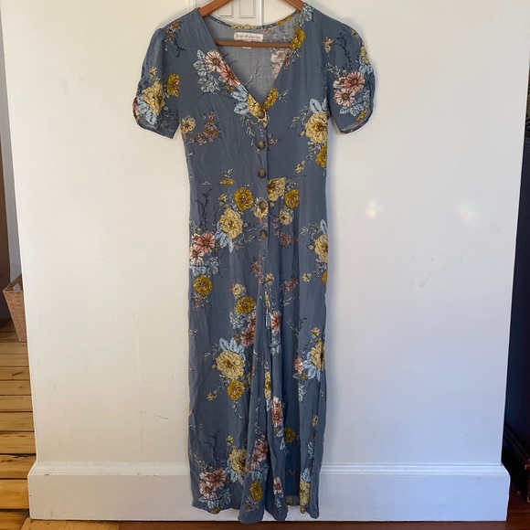 Band of Gypsies Pants - Blue floral jumpsuit / romper